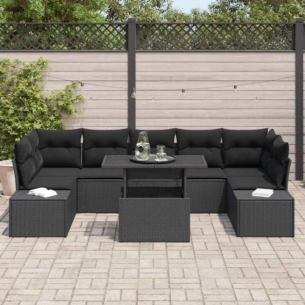 Outdoor Sofa Set 8 Piece Height Adjustable Rectangular Black Poly Rattan Garden Furniture