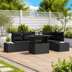 Garden Sofa Set 6 Pcs Outdoor Furniture Black Poly Rattan Modular Lounge