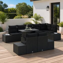 Modular Garden Sofa Set 9 Pieces Black Poly Rattan Outdoor Seating Terrace