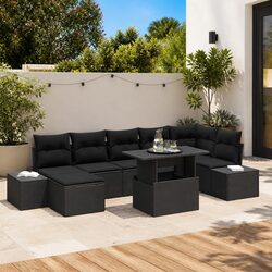 Modular Garden Sofa Set 8 pcs Black Outdoor Seating Patio Furniture with