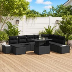 Outdoor Garden Sofa Set 9 Piece Modular Seating with Table Cushions Black