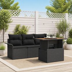 Outdoor Garden Sofa Set 5 Piece Modular Seating Poly Rattan with Cushions Black