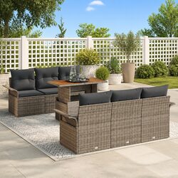 Garden Sofa Set 7 Pcs Grey Poly Rattan Outdoor Seating Modular Lounge With