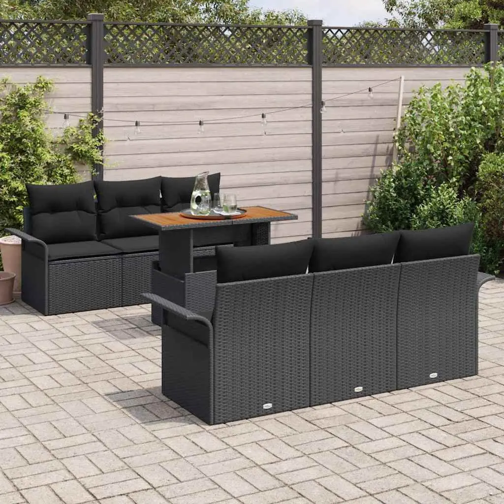 Garden Sofa Set Modular 7 Piece Outdoor Seating Poly Rattan Black