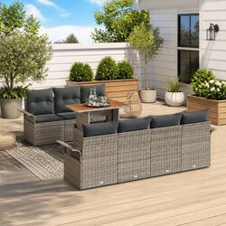 Garden Sofa Set with Cushions 8 Pieces Grey Outdoor Furniture Poly Rattan
