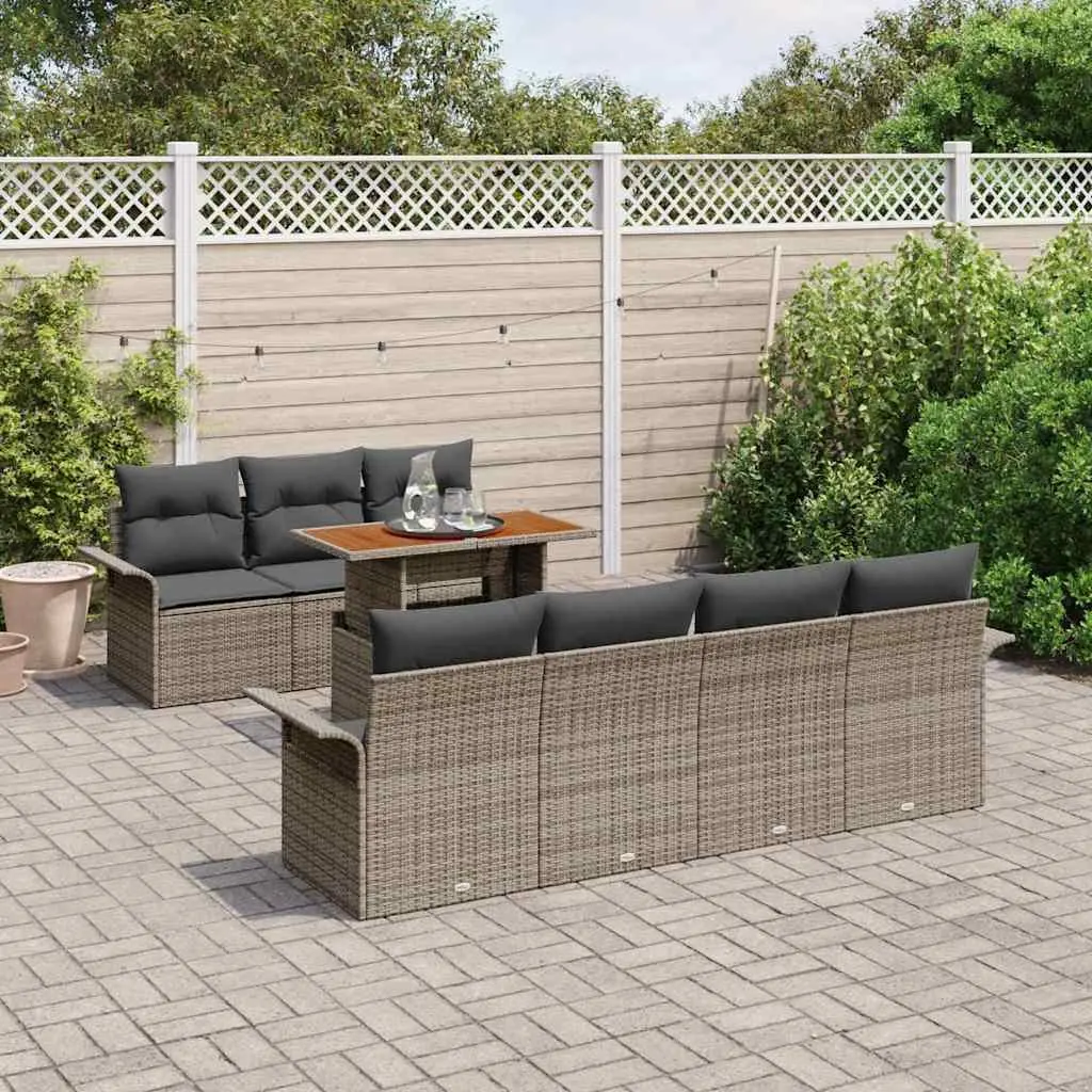 Garden Sofa Set 8 Pieces Cushions Grey Poly Rattan Outdoor Furniture