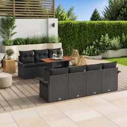Garden Sofa Set with Cushions 8 Piece Outdoor Seating Poly Rattan Black