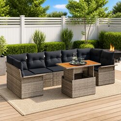 Garden Sofa Set 8 Pieces Outdoor Seating Grey Cushioned Poly Rattan Patio