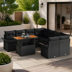 Outdoor Garden Sofa Set with Cushions Black Poly Rattan Patio Furniture