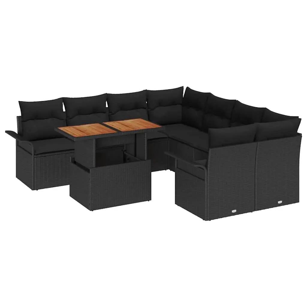 Outdoor Garden Sofa Set Woven Poly Rattan Black with Cushions