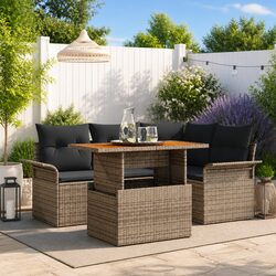 Garden Sofa Set with Cushions 5 Piece Outdoor Seating Grey Woven Rattan
