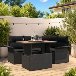 Outdoor Garden Sofa Set 5 Pcs Black with Cushions Storage Patio Furniture