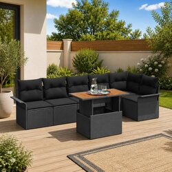 Outdoor Garden Sofa Set 7 Piece Modular Patio Furniture with Cushions Black