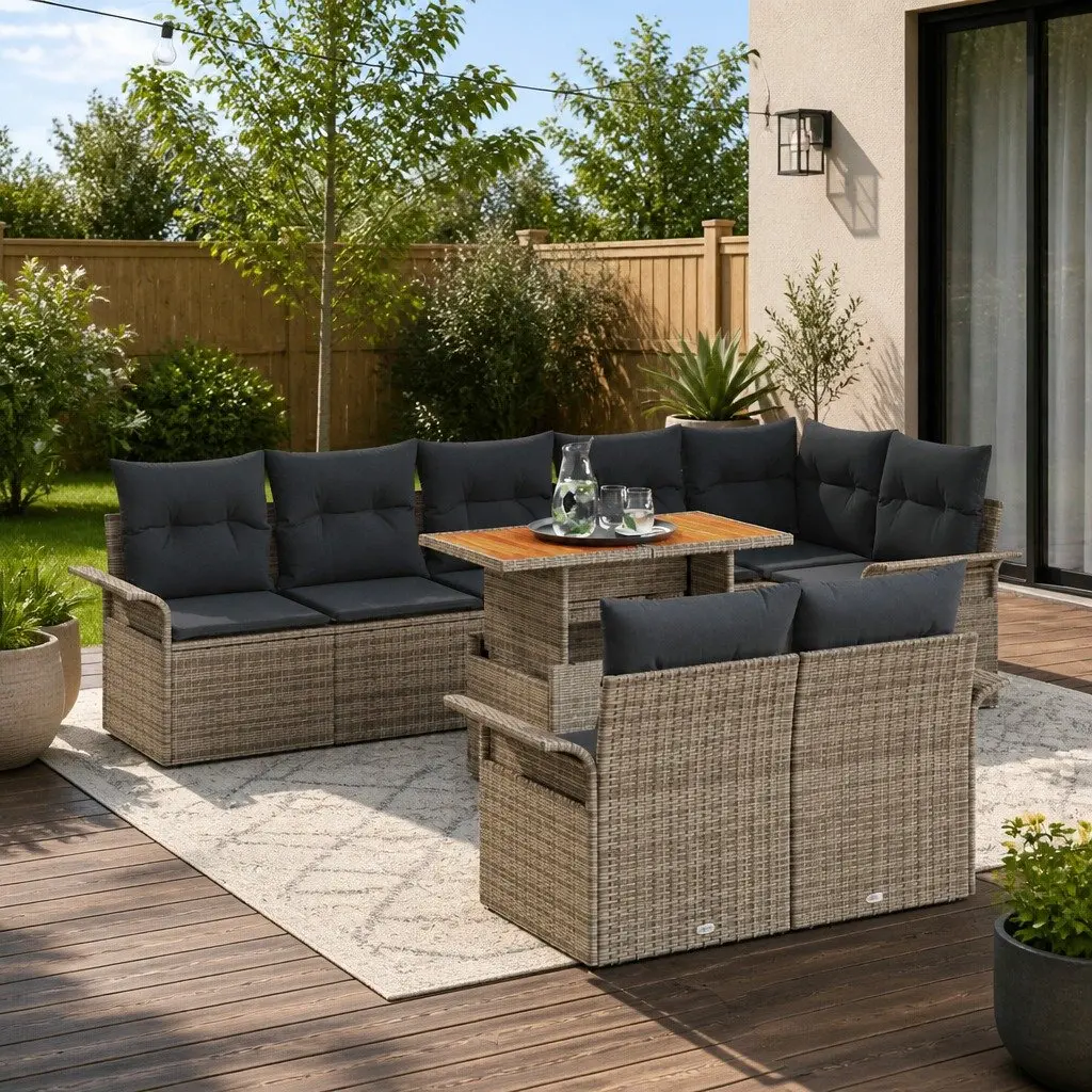 9 Piece Modular Outdoor Garden Sofa Set Grey Poly Rattan Patio Seating