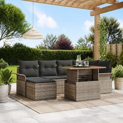Outdoor Garden Sofa Set 7 Pieces Grey Modular Seating with Table Cushions