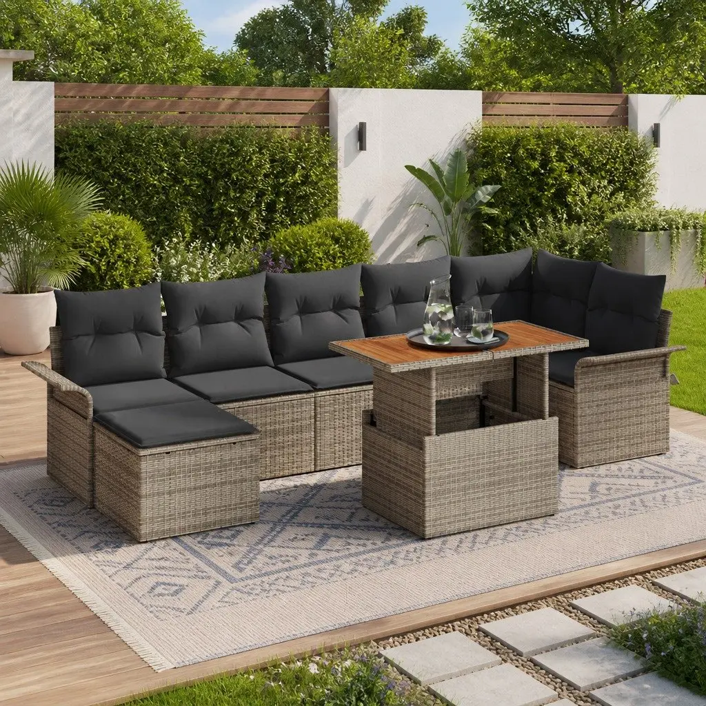 Garden Sofa Set Modular Outdoor Seating 8 Piece Grey Poly Rattan