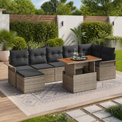 Garden Sofa Set Modular Outdoor Seating 8 Piece Grey Poly Rattan Patio Furniture