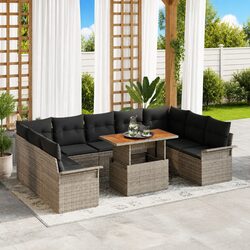 Garden Sofa Set 10 Pieces Grey Outdoor Seating Poly Rattan Steel Frame with