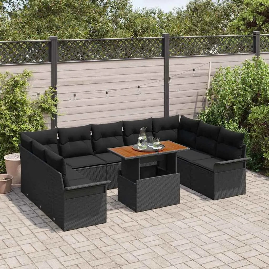 Garden Sofa Set Outdoor Seating 10 Piece Black Rattan Furniture