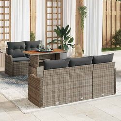 Outdoor Garden Sofa Set 6 Pieces Grey Poly Rattan Modular Seating with Cushions