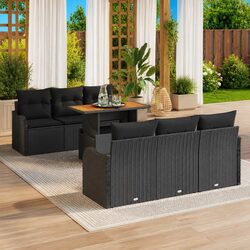 Outdoor Garden Sofa Set 7 Pieces Black Poly Rattan Modular Patio Furniture with