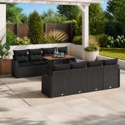 Outdoor Garden Sofa Set 7 Piece Black Poly Rattan Lounge Furniture with Cushions