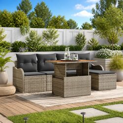 Garden Sofa Set Modular Outdoor Seating 6 Pieces Grey Poly Rattan Patio