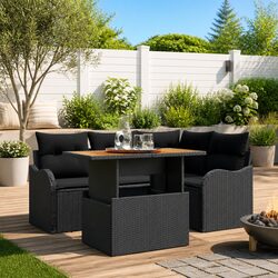 Outdoor Garden Sofa Set 5 Pieces Modular Seating Black with Cushion Table