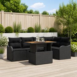 Modular Garden Sofa Set 6 Piece Outdoor Seating Black Poly Rattan with Cushions