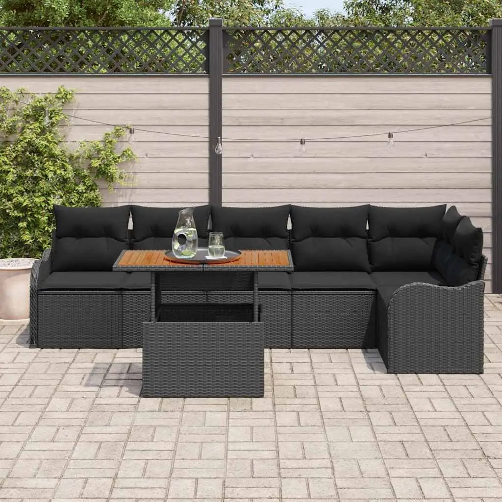 Outdoor Garden Sofa Set 7 Pieces Poly Rattan Sectional Black with Cushions and Table