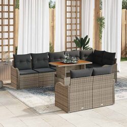 Outdoor Garden Sofa Set 9 Pieces Grey Poly Rattan Patio Furniture with Cushions
