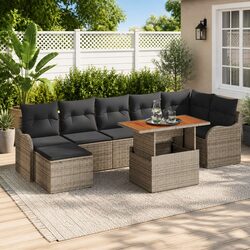 Garden Sofa Set 8 Pieces Outdoor Seating Poly Rattan with Storage Cushion Grey
