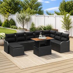 Outdoor Garden Sofa Set 9 Pieces Black Modular Furniture Patio Seating with
