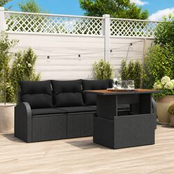 Outdoor Sofa Set 5 pcs Black Garden Furniture Poly Rattan with Storage Seats
