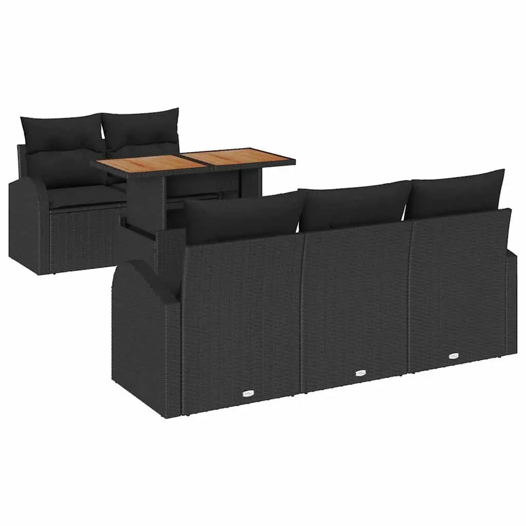 Outdoor Garden Sofa Set 6 Pieces Black Poly Rattan Patio Seating with Cushions