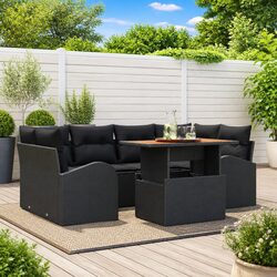 Outdoor Garden Sofa Set 7 Piece with Cushions Black Patio Lounge Seating