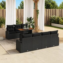 Outdoor Garden Sofa Set 8 Piece Black with Cushions Contemporary Patio Seating