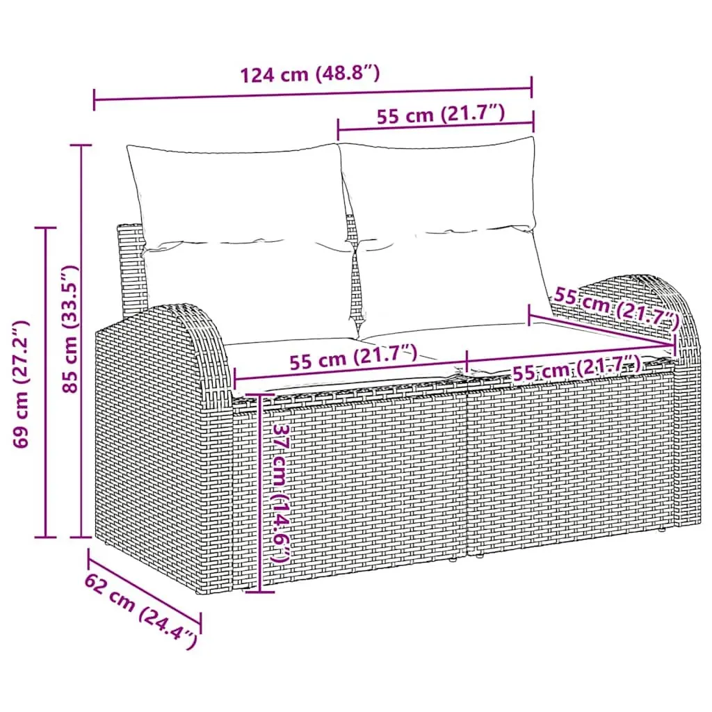 Outdoor Garden Sofa Set 8 Piece Black Poly Rattan with Cushions Contemporary Patio Seating