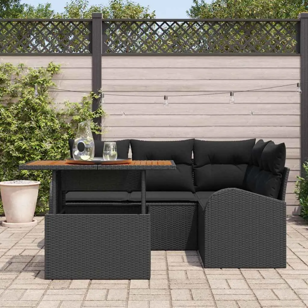 Outdoor Garden Sofa Set 5 Piece Black Sectional Lounge with Cushions