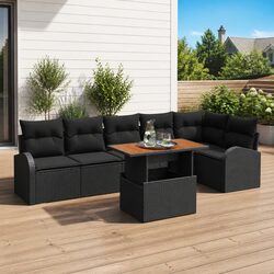 Outdoor Garden Sofa Set 7 Pieces with Cushions Black Patio Furniture Seating
