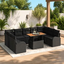 Garden Sofa Set 10 Pieces Outdoor Seating with Cushion Black Patio Furniture