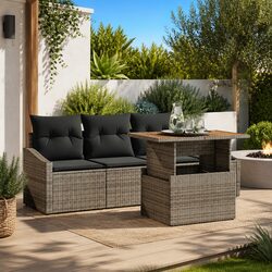 Garden Sofa Set 5 Pieces Grey Outdoor Furniture Poly Rattan Patio Seating