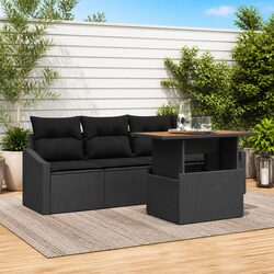 Garden Sofa Set 5 Piece Outdoor Furniture Black Poly Rattan Modular Seating