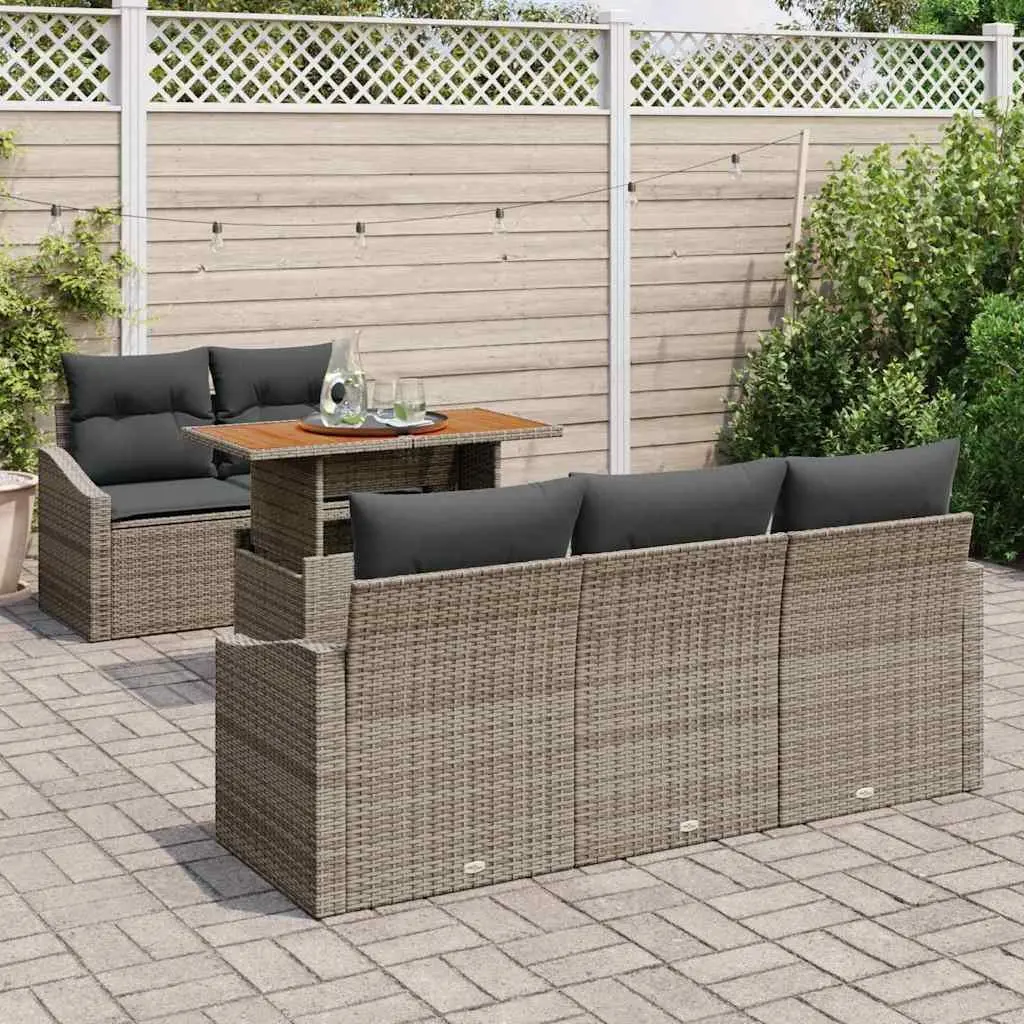 Outdoor Garden Sofa Set 6 Piece Grey Brown Modular Patio Seating with Storage