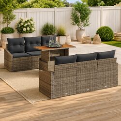 Outdoor Garden Sofa Set 7 Piece Modular Seating Grey Brown Rattan Steel Lounge