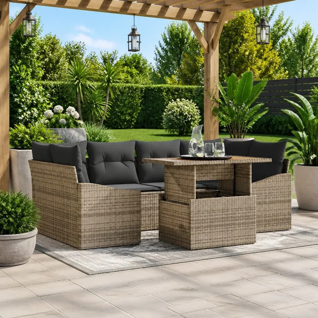 Outdoor Garden Sofa Set Modular 7 Pieces Grey Poly Rattan Dining Seating