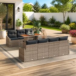 Outdoor Garden Sofa Set 8 Piece Modular Seating Grey Poly Rattan Patio Furniture