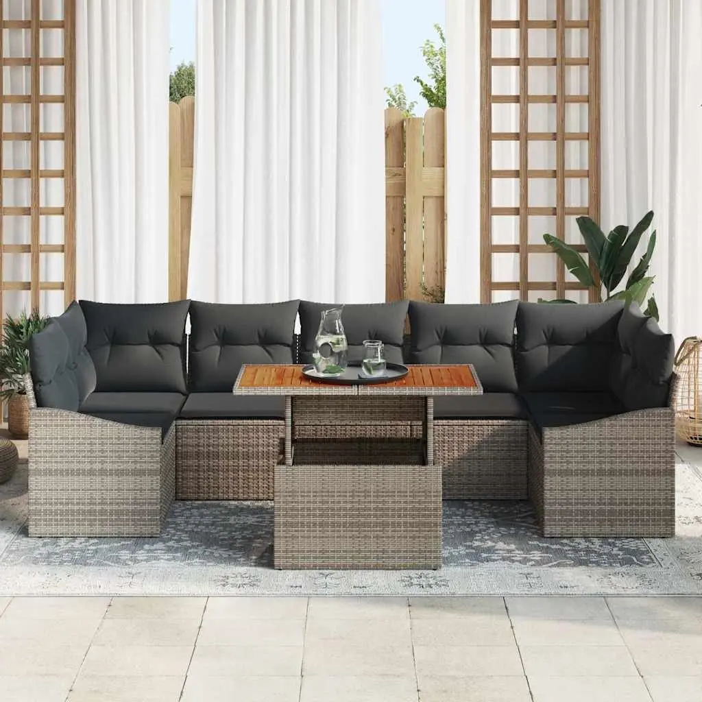 Outdoor Garden Sofa Set 8 Pieces Grey Brown Modular Seating Armchair Corner Seat