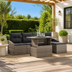 Garden Sofa Set 6 Pieces Outdoor Patio Furniture Modular Seating with Table