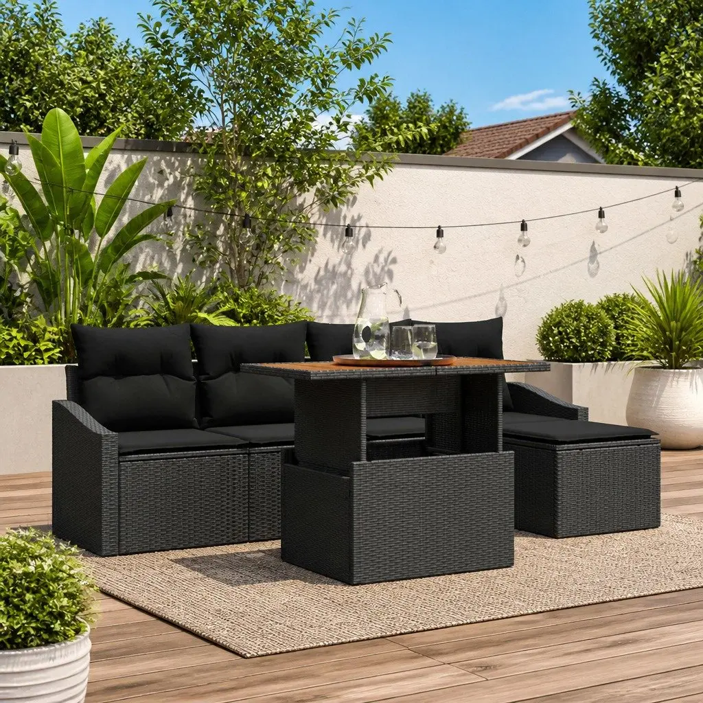 Outdoor Garden Sofa Set Modular Rattan Lounge Seating 6 Piece Black
